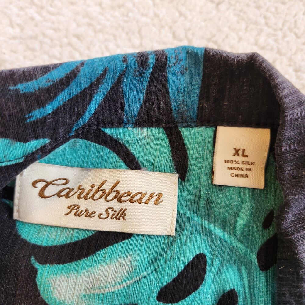 Caribbean Pure Silk Mens XL Tropical Bird of Paradise Floral Hawaiian SS Shirt - Picture 3 of 10